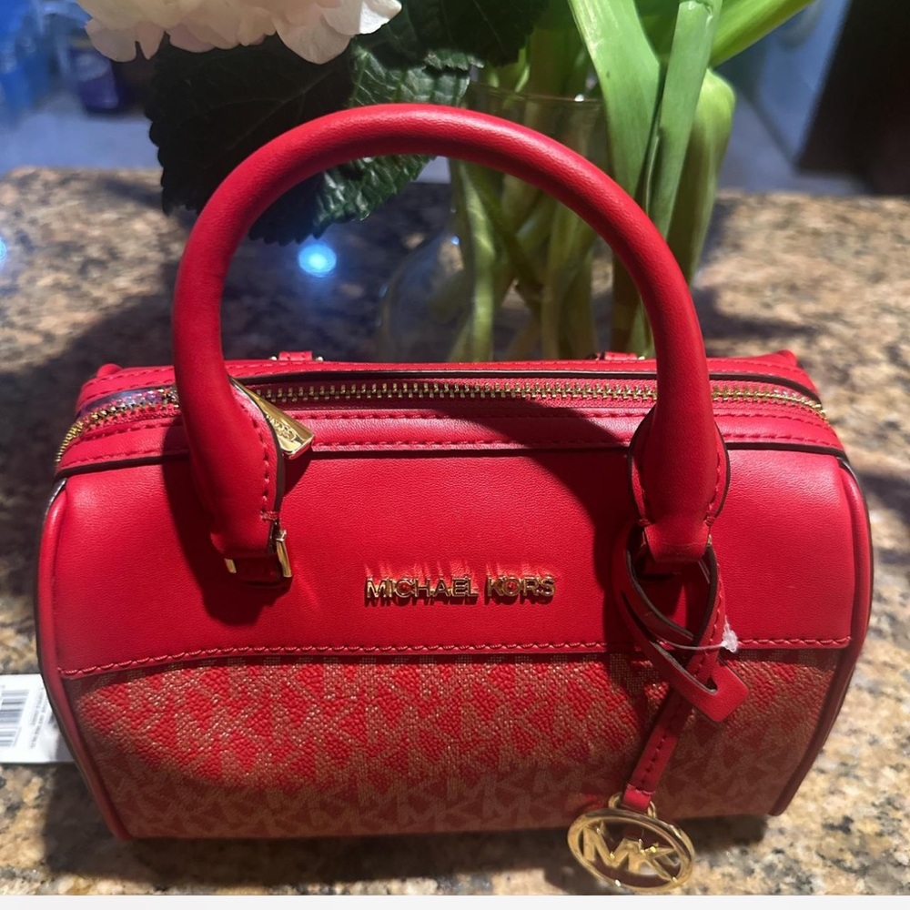 Michael Kors Red Mini Crossbody Bag with Leather Accents - Picture 4 of 10